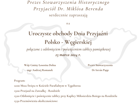 Dzień Przyjaźni Polsko-Węgierskiej połączony odsłonięciem i poświęceniem tablicy pamiątkowej - serdecznie zapraszamy!