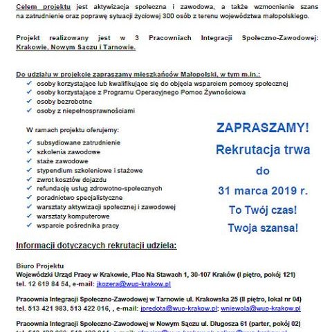 „Małopolskie gwarancje na rzecz aktywności społeczno-zawodowej”.