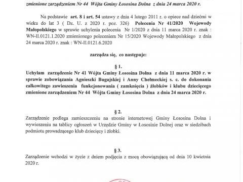 Zarządzenie Nr 53/2020  Wójta Gminy Łososina Dolna